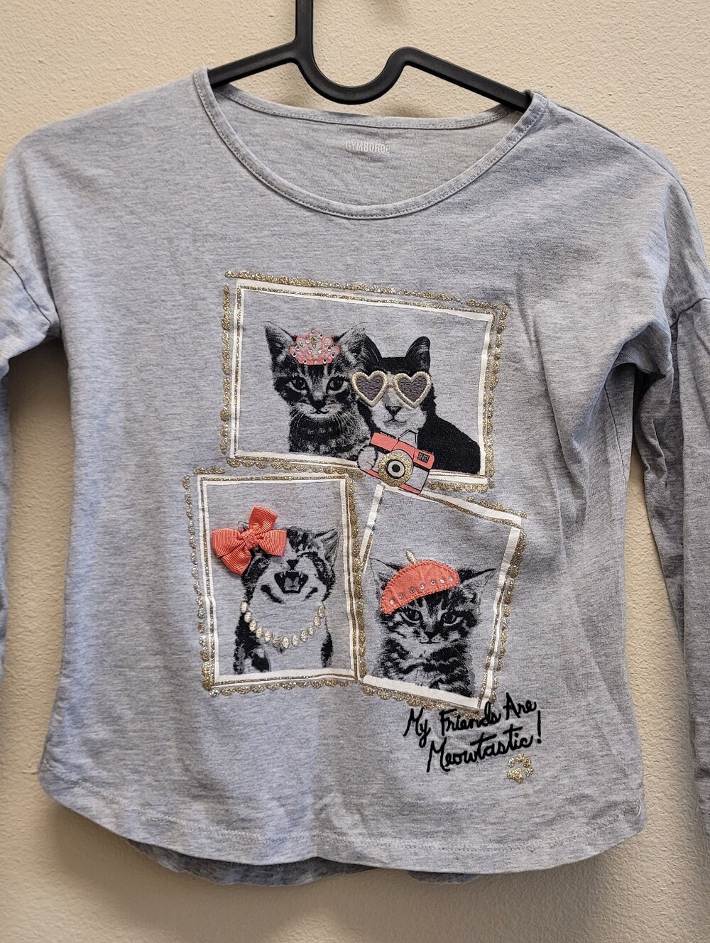 Gymboree Light Gray Long Sleeve Tee with Kitty Accents Size 6